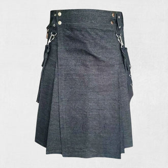 Front view of the Premium Quality Hand-Made Scottish Utility Kilt, showcasing functional pockets, sleek design, and durable fabric.
