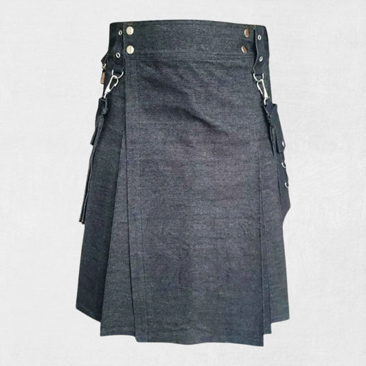 Front view of the Premium Quality Hand-Made Scottish Utility Kilt, showcasing functional pockets, sleek design, and durable fabric.
