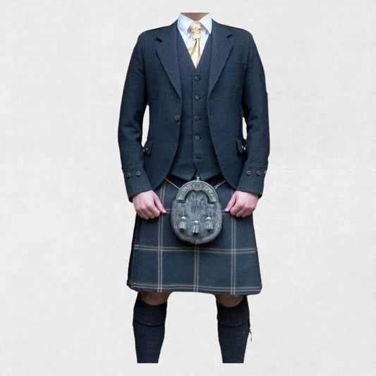 Front view of the Premium Quality Hand-Made Traditional Navy Blue Argyle Jacket, showcasing its sharp navy blue Argyle pattern, tailored fit, and refined design.