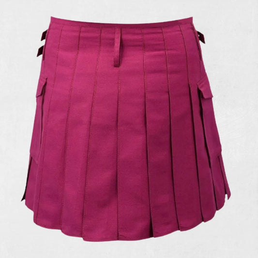 Back view of Hand Made Traditional Scottish Women's Utility Kilt with functional pockets and adjustable waist straps