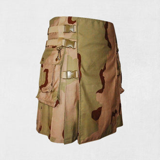Hand-Made Desert Camouflage Utility Kilt – Side view with Cargo Pockets