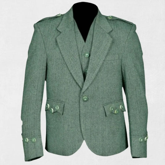 Front view of the Premium Quality Lovat Green Tweed Argyle Jacket, showcasing the classic Argyle pattern, Lovat green color, and tailored fit.