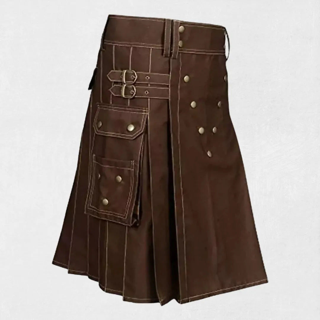 Side View of Modern Utility Kilt with Pockets
