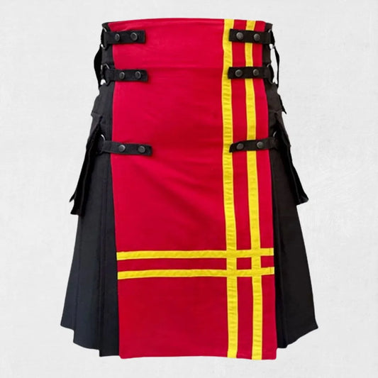 Front view of premium handmade Scottish hybrid kilt combining traditional tartan with modern utility design elements.
