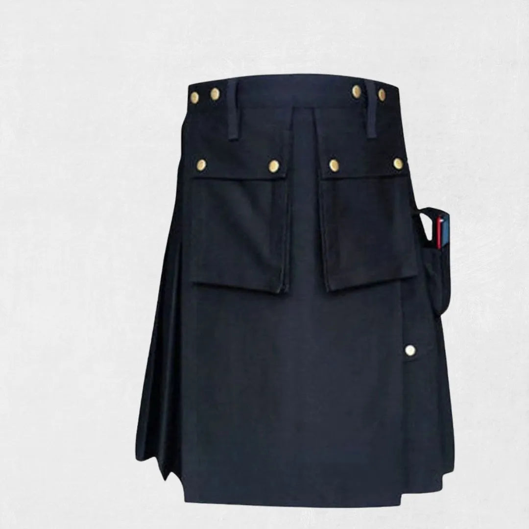  Front view of Premium Black Scottish Utility Kilt