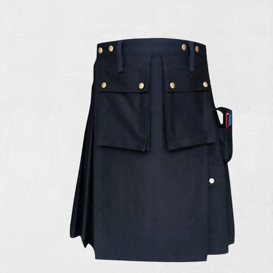  Front view of Premium Black Scottish Utility Kilt