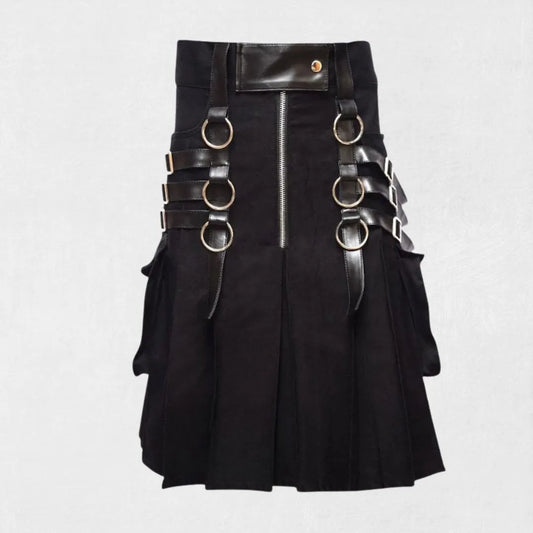 Front view of Premium Scottish Black Utility Kilt