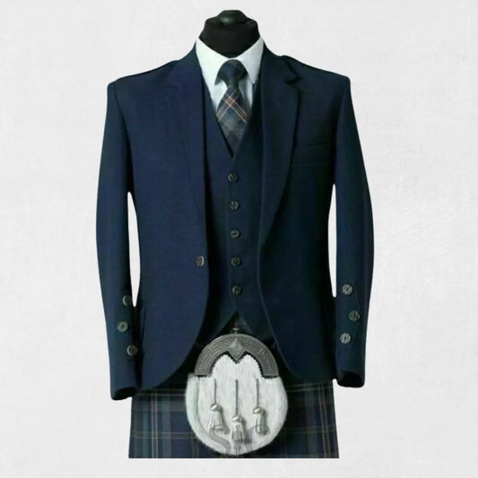 Front view of the Premium Quality Scottish Blue Tweed Wool Argyle Jacket, showcasing the rich blue color, classic Argyle pattern, and tailored fit.
