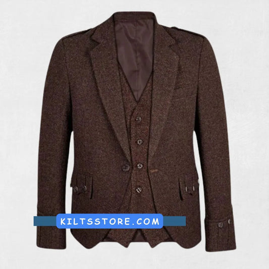 Front view of the Premium Quality Scottish Brown Argyle Jacket, showcasing the rich brown color, classic Argyle pattern, and tailored fit.
