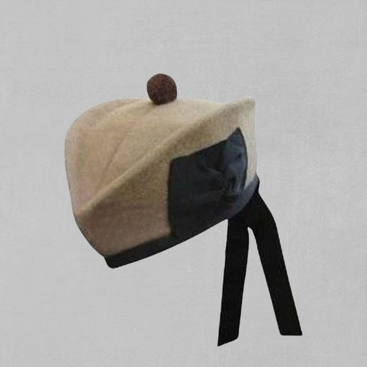 Front view of Premium Quality Scottish Brown Glengarry Hat with structured wool design