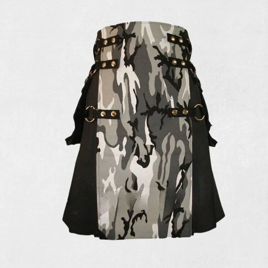  Front view of Scottish cargo utility kilt in cotton