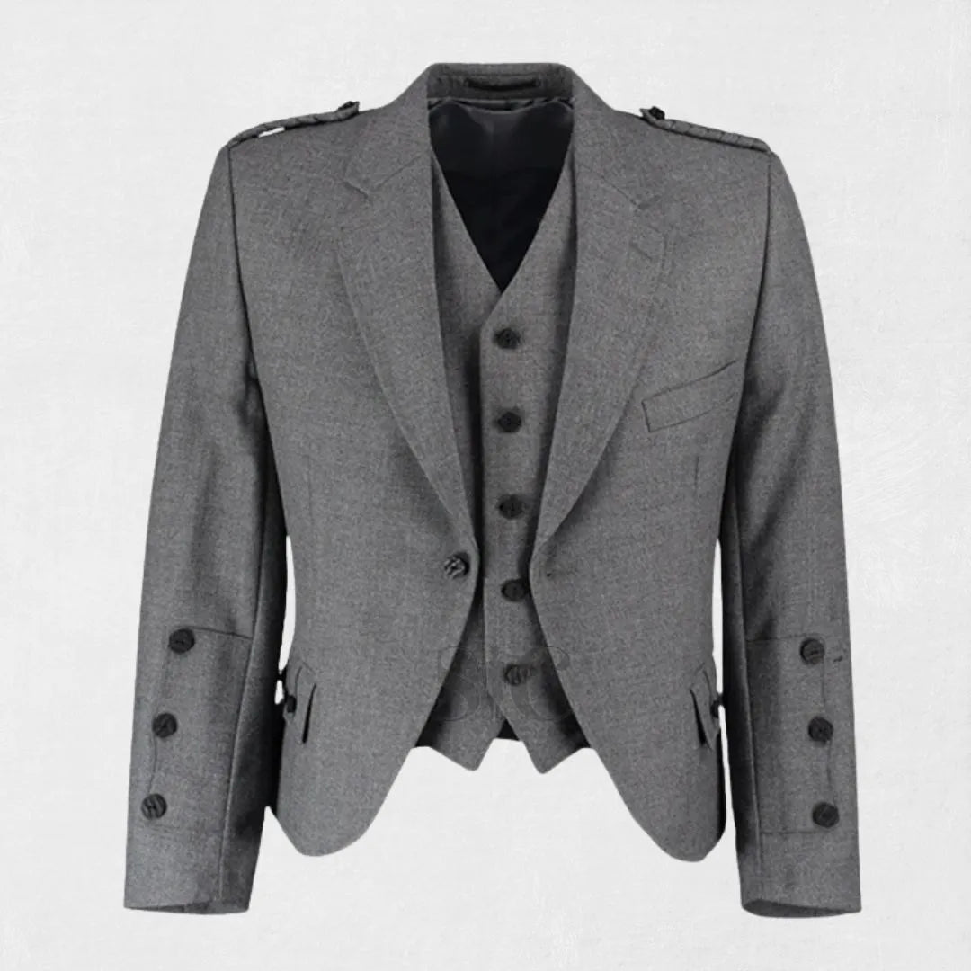 Front view of the Premium Quality Scottish Graphite Tweed Wool Argyle Jacket, showcasing the refined graphite color, classic Argyle pattern, and tailored fit.
