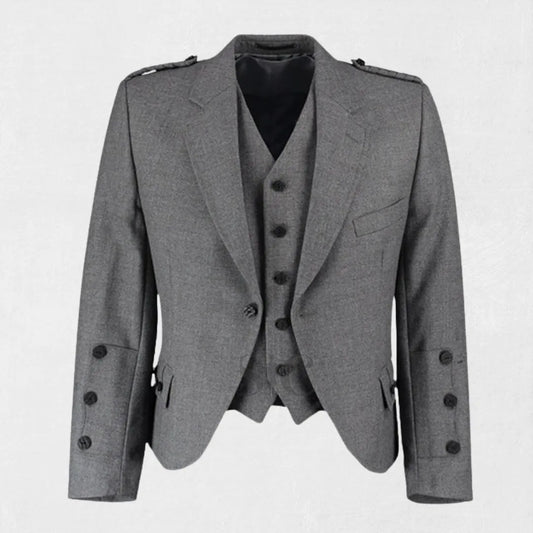 Front view of the Premium Quality Scottish Graphite Tweed Wool Argyle Jacket, showcasing the refined graphite color, classic Argyle pattern, and tailored fit.
