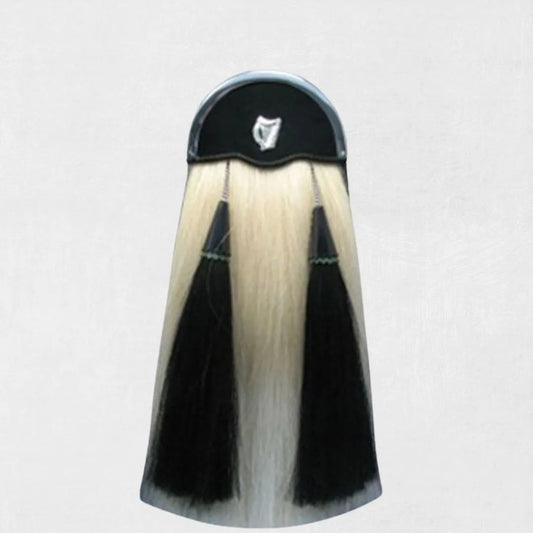 Front view of premium Scottish horse hair sporran with chrome cantle and long tassels