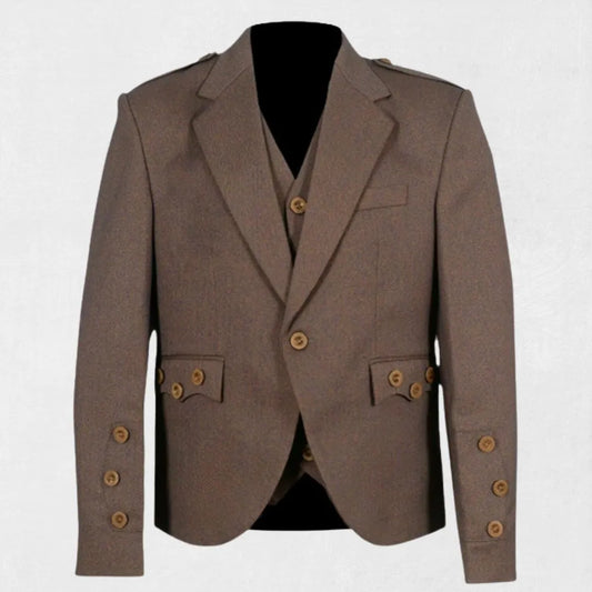 Front view of the Premium Quality Scottish Light Brown Tweed Wool Argyle Jacket, showcasing the classic Argyle pattern, light brown color, and tailored fit.
