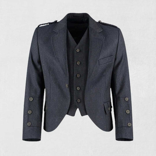 Front view of the Premium Quality Scottish Midnight Tweed Wool Argyle Jacket, showcasing the rich midnight color, classic Argyle pattern, and tailored fit.

