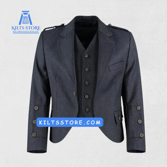 Front view of the Premium Quality Scottish Midnight Tweed Wool Argyle Jacket, showcasing the rich midnight color, classic Argyle pattern, and tailored fit.


