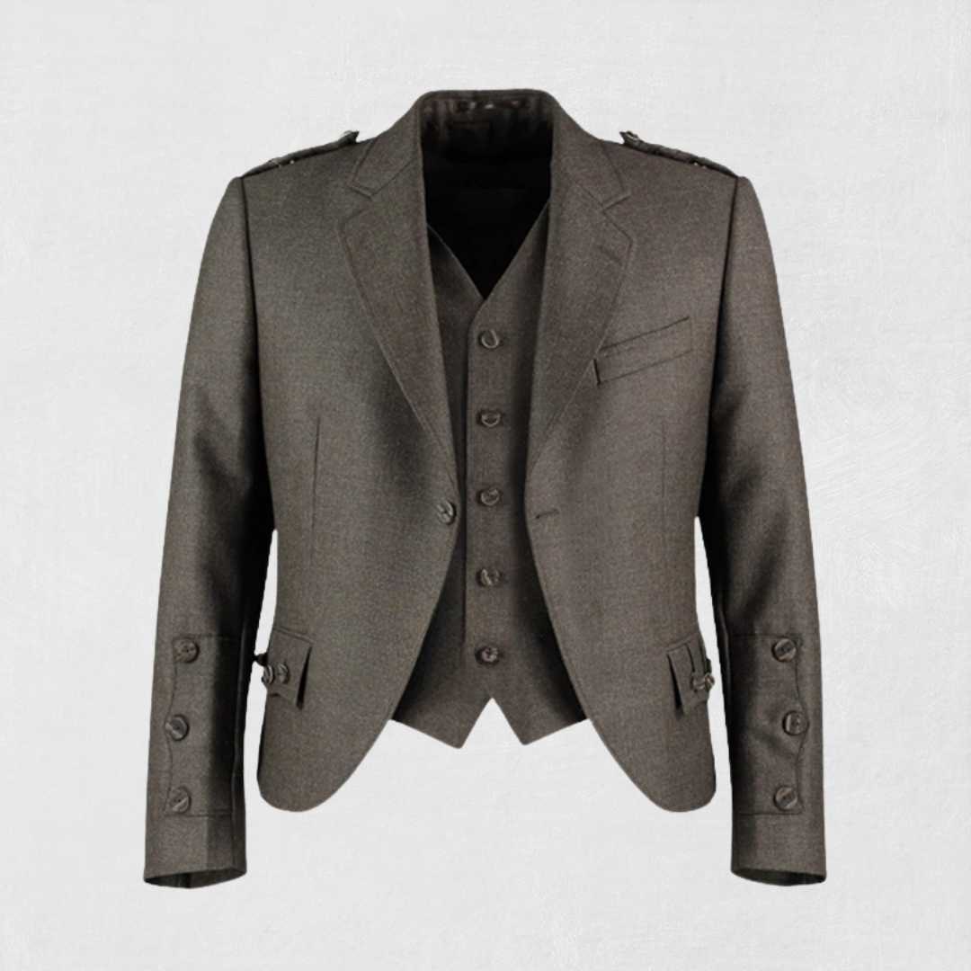 Front view of the Premium Quality Scottish Peat Tweed Wool Argyle Jacket, showcasing the rich peat color, classic Argyle pattern, and tailored fit.
