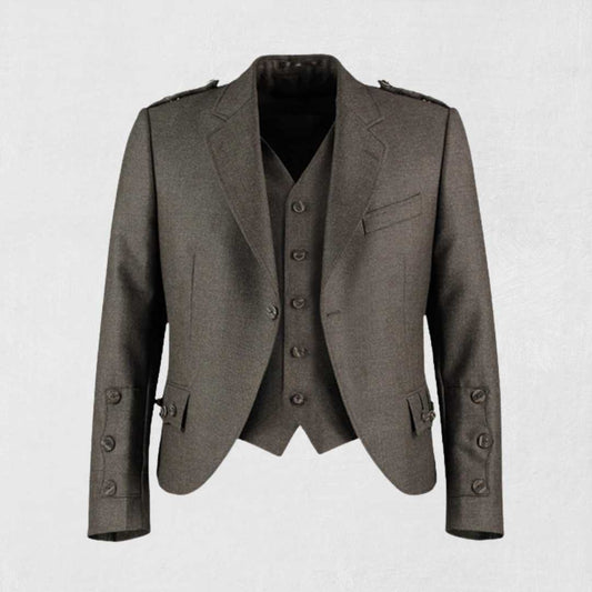 Front view of the Premium Quality Scottish Peat Tweed Wool Argyle Jacket, showcasing the rich peat color, classic Argyle pattern, and tailored fit.
