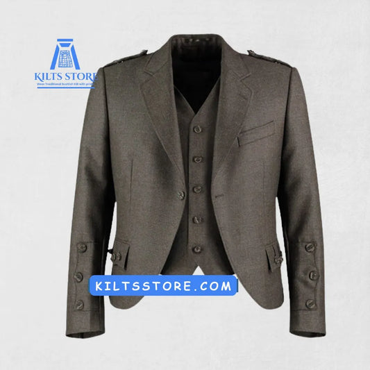 Front view of the Premium Quality Scottish Peat Tweed Wool Argyle Jacket, showcasing the rich peat color, classic Argyle pattern, and tailored fit.

