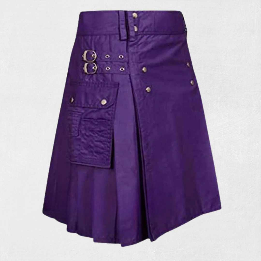 Premium Scottish Utility Kilt Design – Front with Cargo Pockets and Adjustable Straps