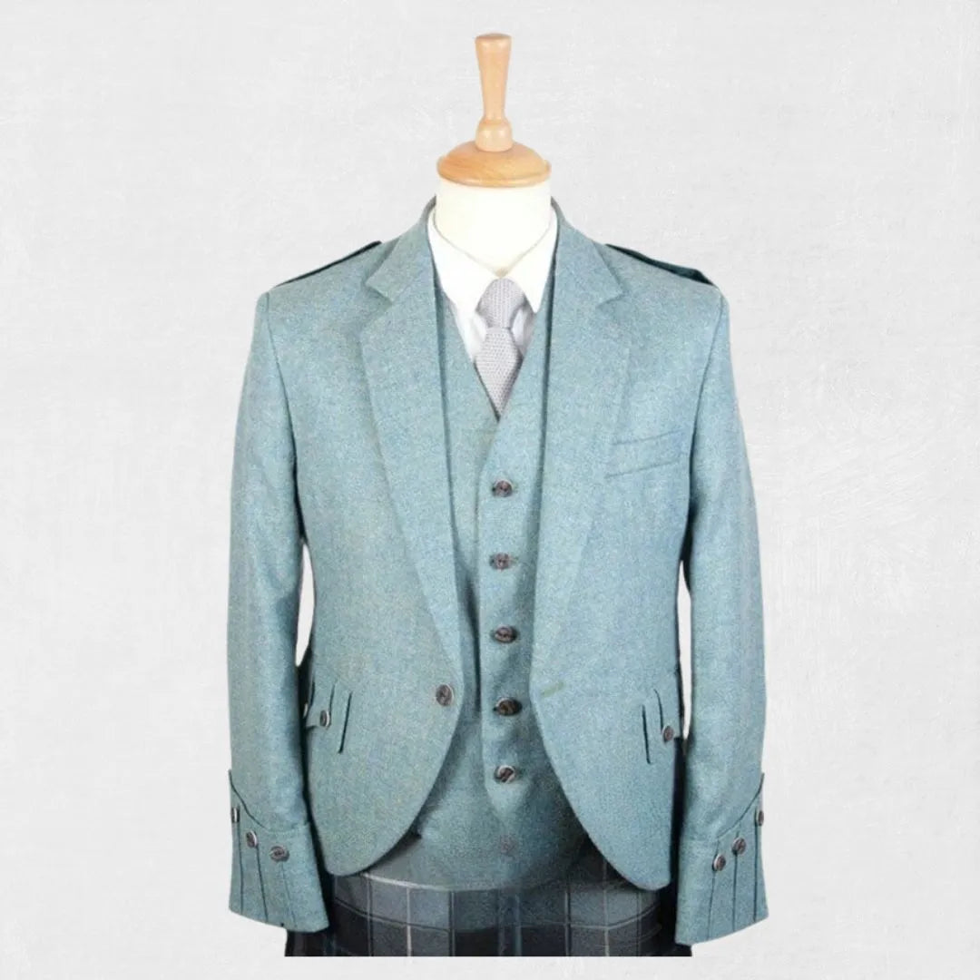 Front view of the Premium Quality Traditional Scottish Green Argyle Jacket, showcasing the deep green color, classic Argyle pattern, and tailored fit.