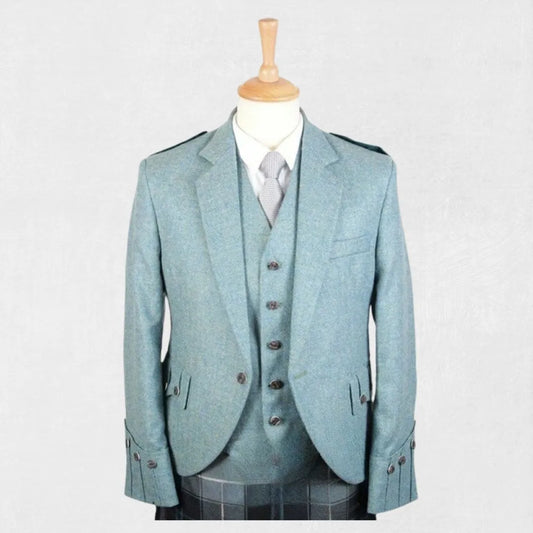 Front view of the Premium Quality Traditional Scottish Green Argyle Jacket, showcasing the deep green color, classic Argyle pattern, and tailored fit.