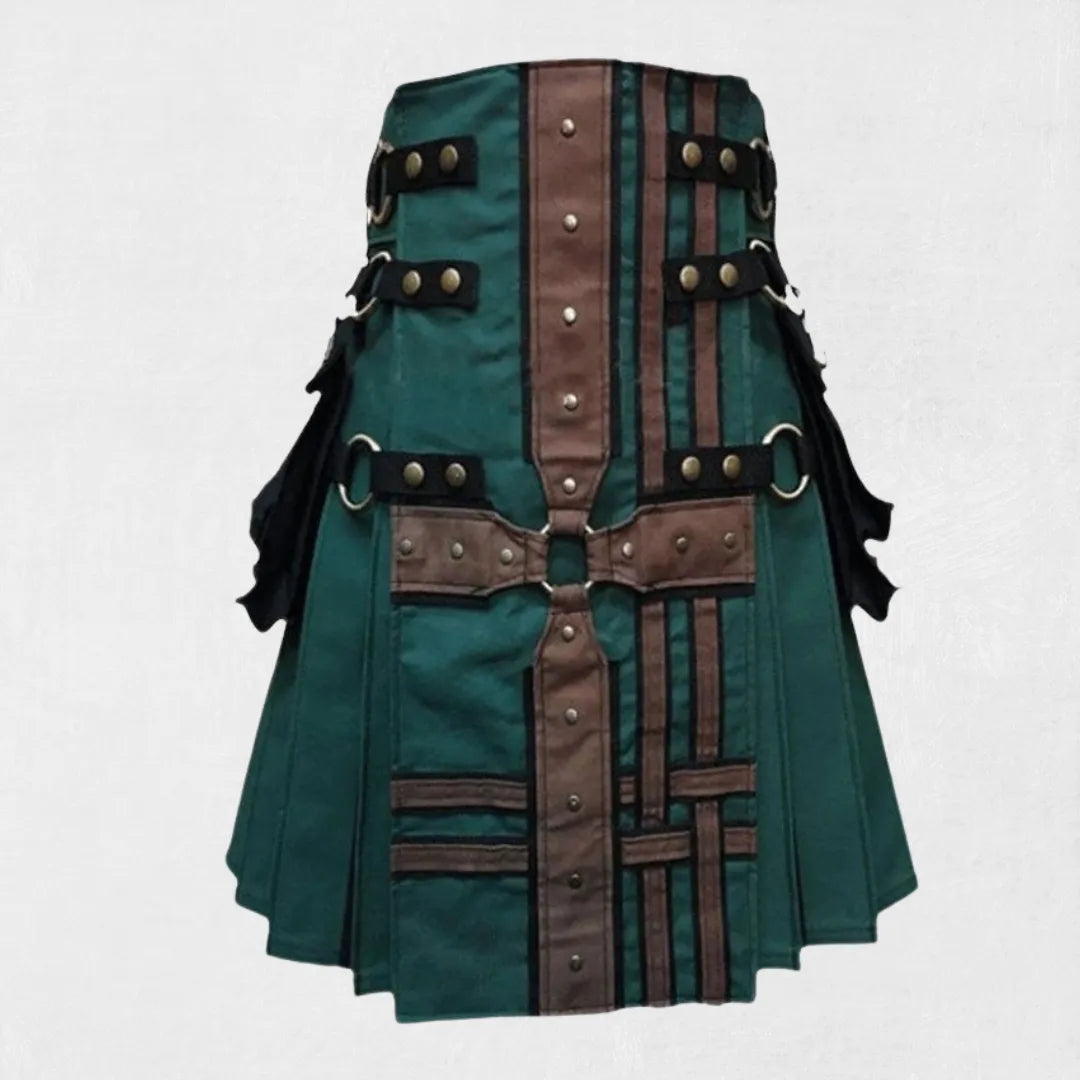 Front view of Premium Traditional Scottish Hybrid Kilt with tartan and cotton blend.