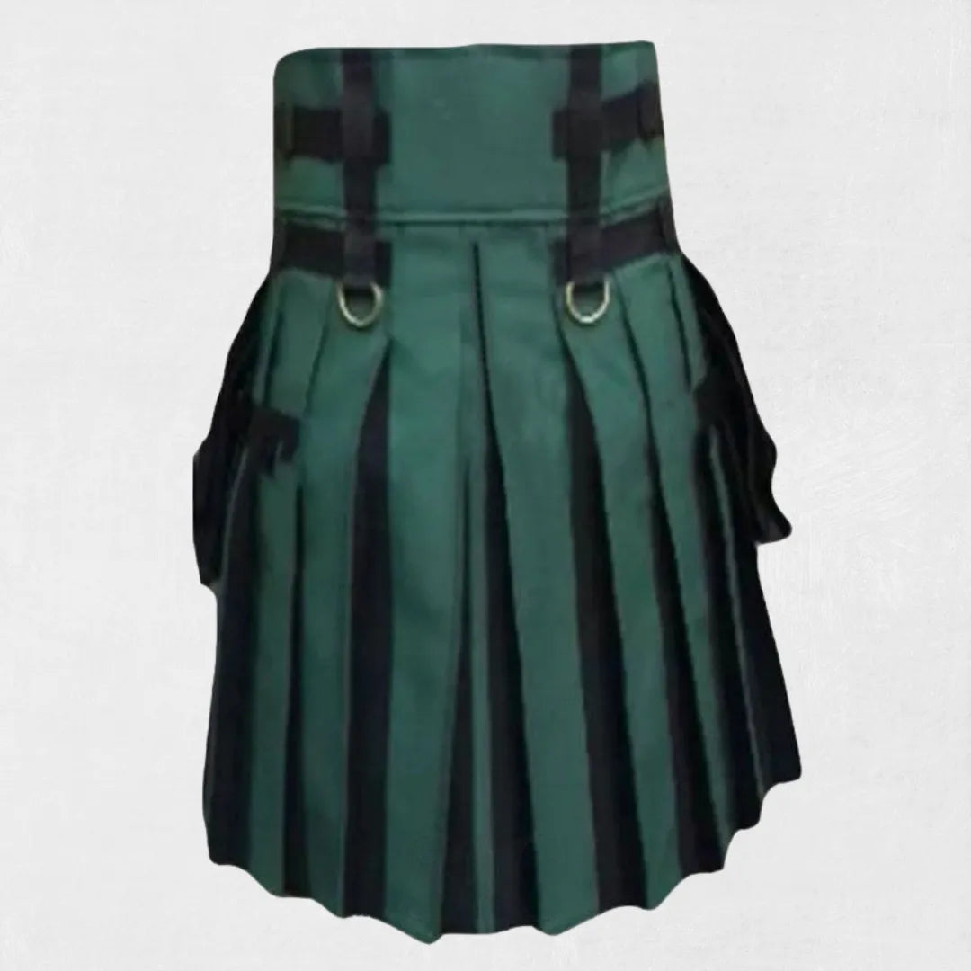 Back view of Premium Traditional Scottish Hybrid Kilt with tartan and cotton blend.