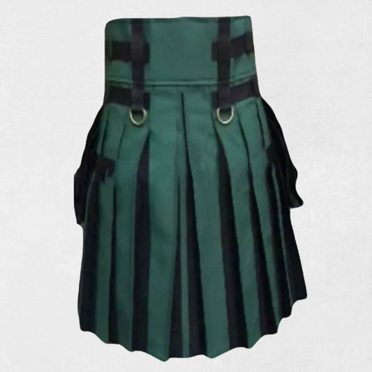 Back view of Premium Traditional Scottish Hybrid Kilt with tartan and cotton blend.