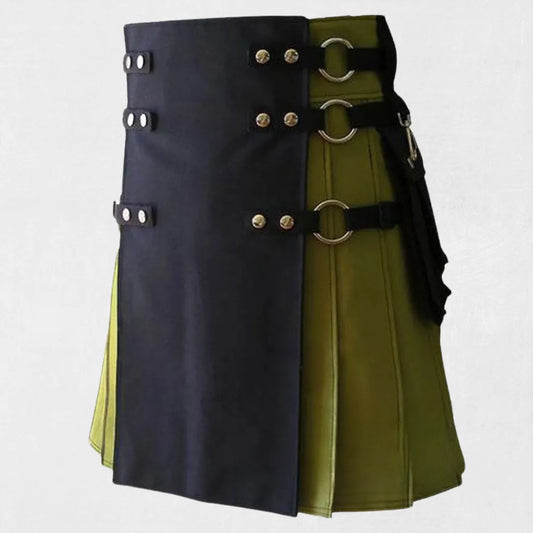 Front view of Traditional Scottish Hybrid Utility Kilt with tartan and cargo pockets