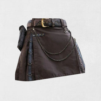 Front view of the Premium Quality Traditional Scottish Modern Gothic Kilt, showcasing detailed pleats and gothic-inspired buckle adjustments.