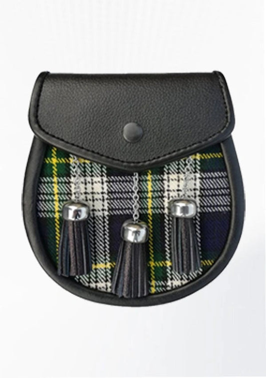 Premium Traditional Scottish Tartan Kilt Sporran with leather pouch and chain strap.