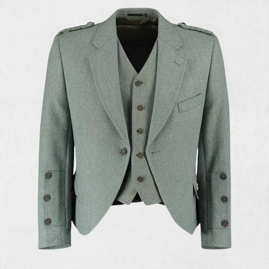 Front view of the Premium-Quality Custom-Made Scottish Tweed Wool Argyle Jacket with Vest
