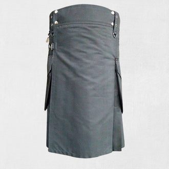 Premium Grey Utility Kilt – Detailed Front View with Pleats