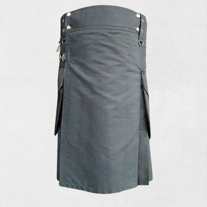 Premium Grey Utility Kilt – Detailed Front View with Pleats