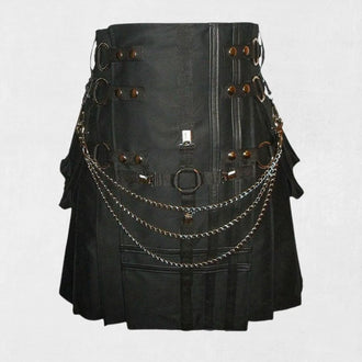 "Premium Quality Black Cross Gothic Cargo Utility Kilt with adjustable fit and Gothic cross details"
