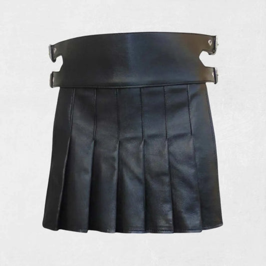 Handmade black mini leather kilt in gladiator style design