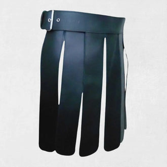 Handmade black mini leather kilt in gladiator style with pleats