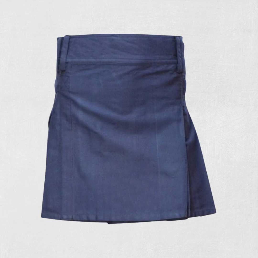 Custom made Scottish blue women utility kilt with pockets and straps