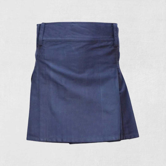 Custom made Scottish blue women utility kilt with pockets and straps