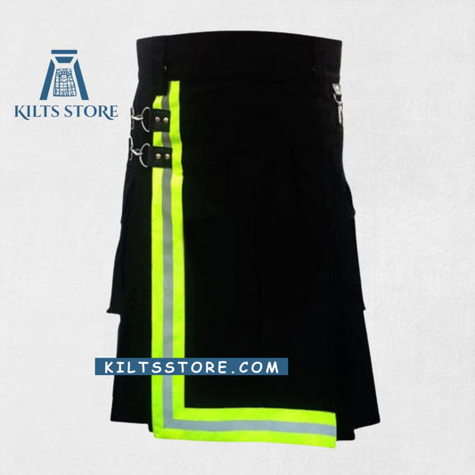 Premium Quality Custom Made Scottish Firefighter Utility Kilt with chrome hardware and multi pockets

