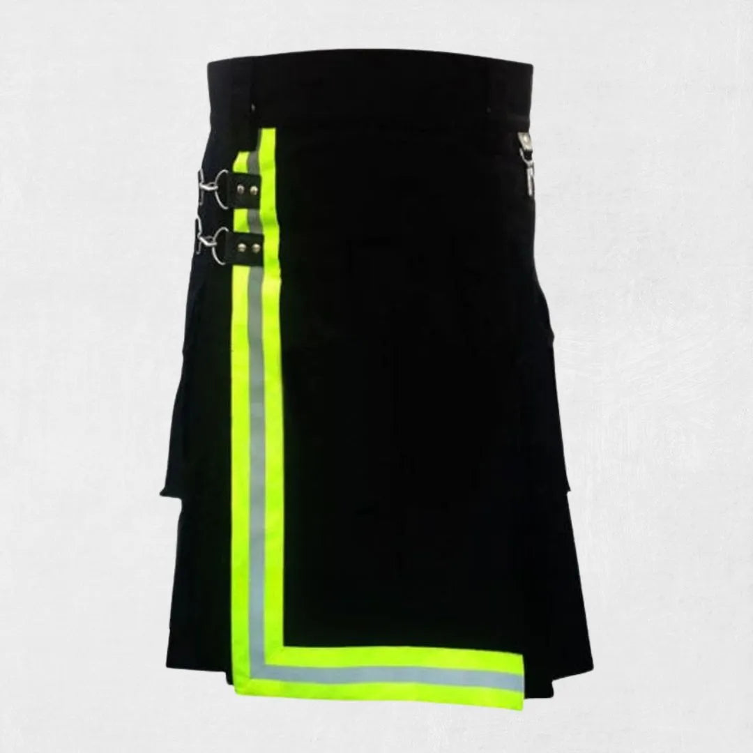 Premium Quality Custom Made Scottish Firefighter Utility Kilt with chrome hardware and multi pockets
