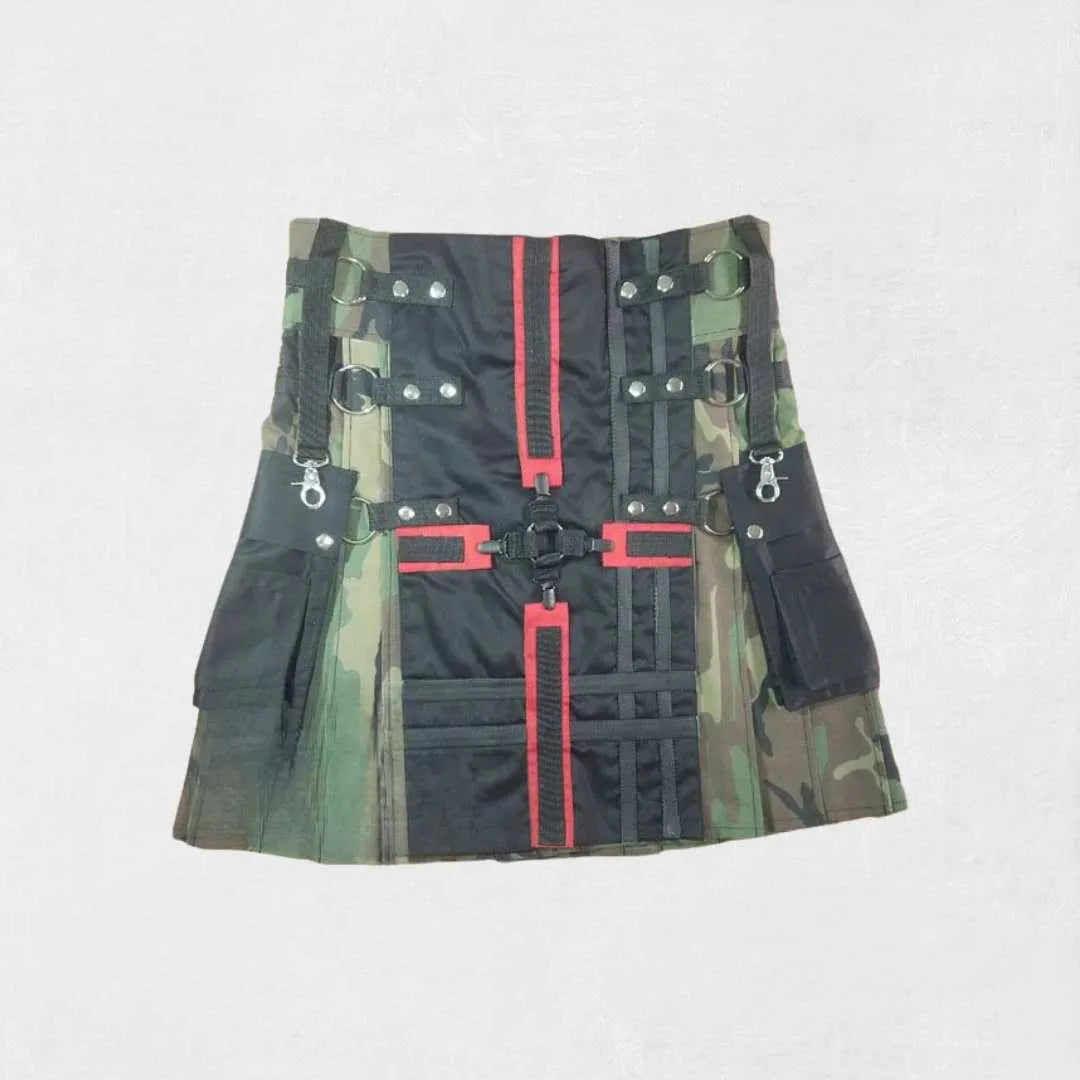 Custom camo hybrid women’s kilt with traditional Scottish design