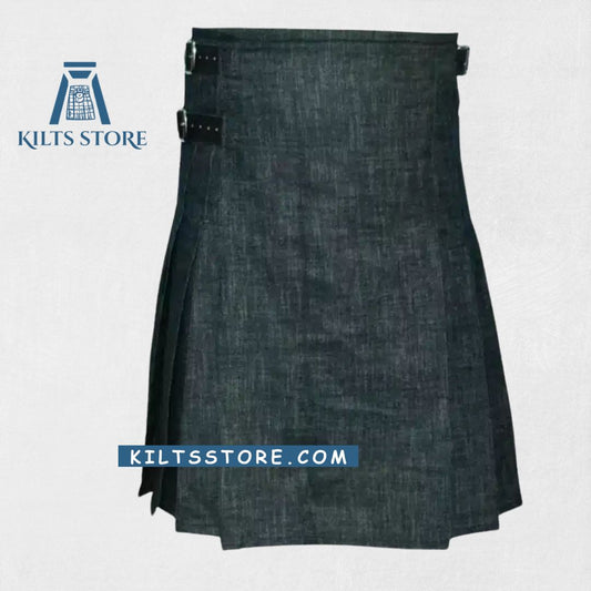 "Premium Quality Denim Custom Made Sports Kilt with adjustable fit and utility pockets"

