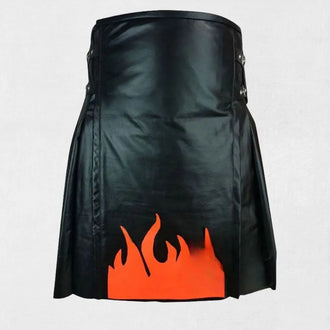 Front view of Premium Quality Hand Made Scottish Leather Kilt Design with traditional pleats and buckle fastening