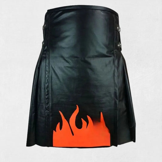 Front view of Premium Quality Hand Made Scottish Leather Kilt Design with traditional pleats and buckle fastening