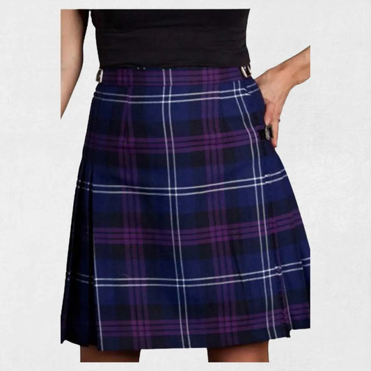 Hand made Heritage of Scotland women tartan kilt in blue and purple pattern