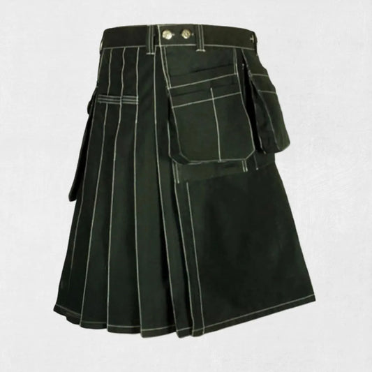 Premium Handmade Black Working Kilt with Multi Pockets – Traditional Scottish Style
