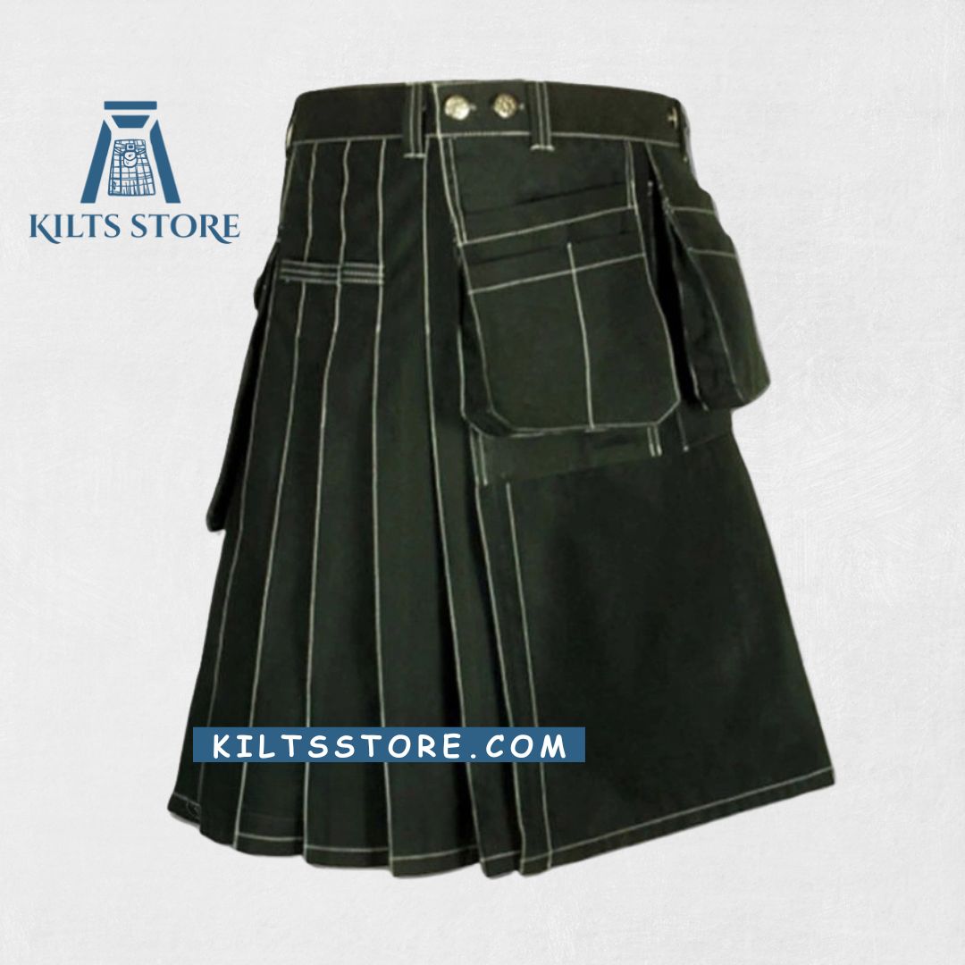 Premium Handmade Black Working Kilt with Multi Pockets – Traditional Scottish Style